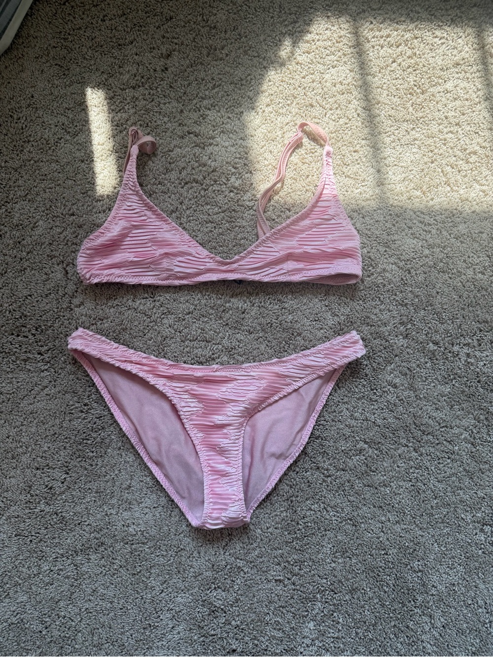 triangl swimwear Light Pink Textured Triangle Bikini Set